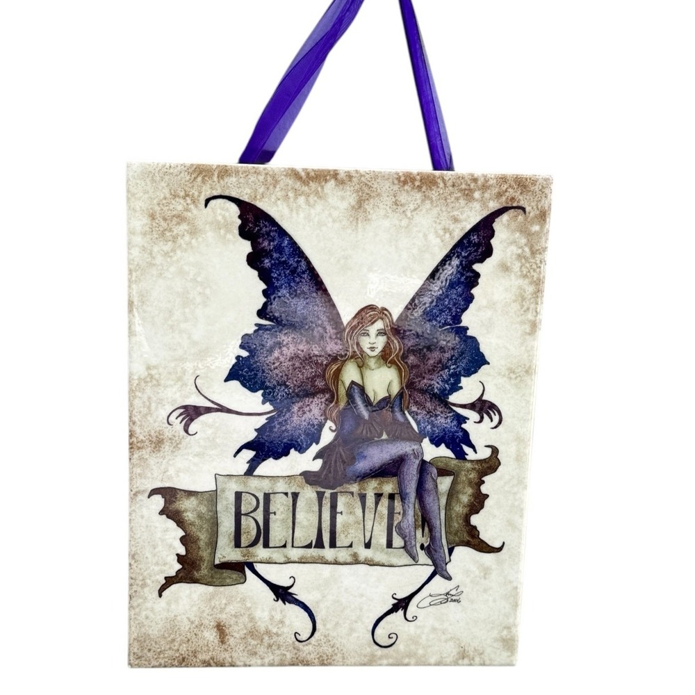 Vintage 2006 Amy Brown Believe Fairy Art Ceramic Tile Wall Hang 8x10 Cork Back